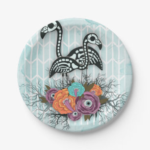 Flamingo-Skeleton Halloween-Zusammensetzung Pappteller