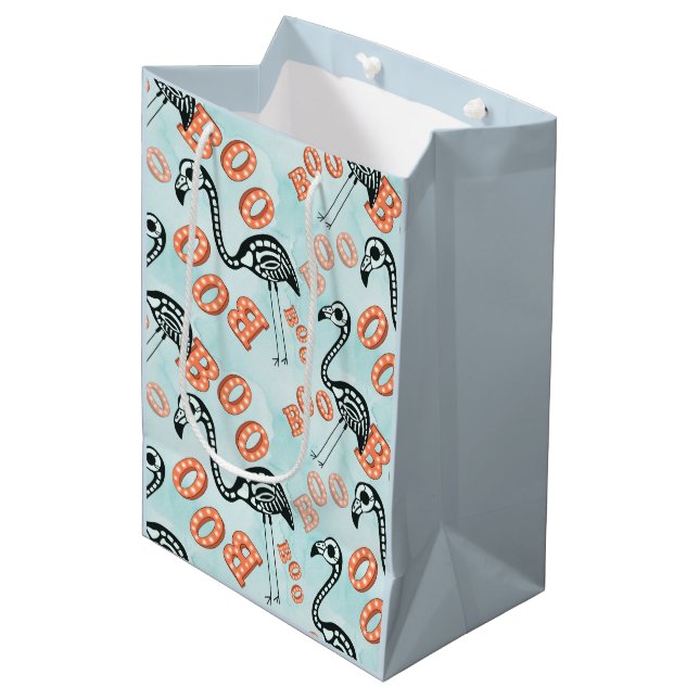 Flamingo-Skelett Boo-Halloweens | Mittlere Geschenktüte (Vorderseite Schrägansicht)