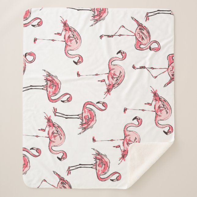 Flamingo Sketch: Tropisches Vintages Muster. Sherpadecke (Vorderseite)