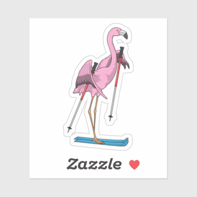 Flamingo Skier Ski Aufkleber (Blatt)