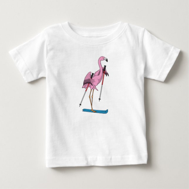 Flamingo Skier Ski Baby T-shirt (Vorderseite)
