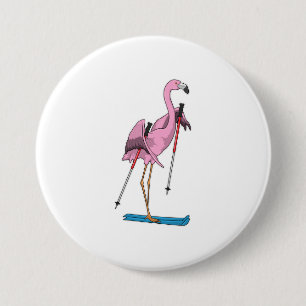 Flamingo Skier Ski Button