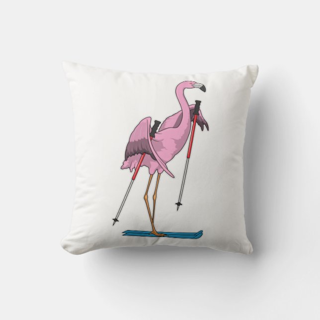 Flamingo Skier Ski Kissen (Vorderseite)