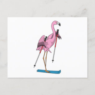 Flamingo Skier Ski Postkarte