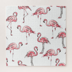Flamingo-Skizze: Tropisches Vintage-Muster.