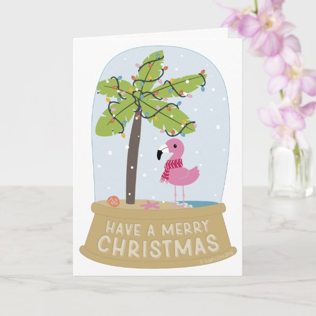 Flamingo Snow Globe Beach Frohe Weihnachten Karte (Orchidee)