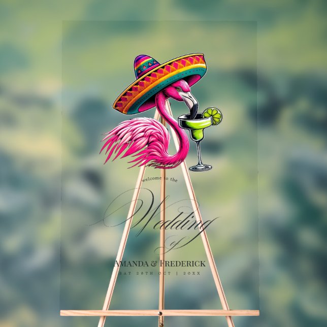 Flamingo Sombrero und Margarita Fiesta Willkommen Acrylschild (Neutral)