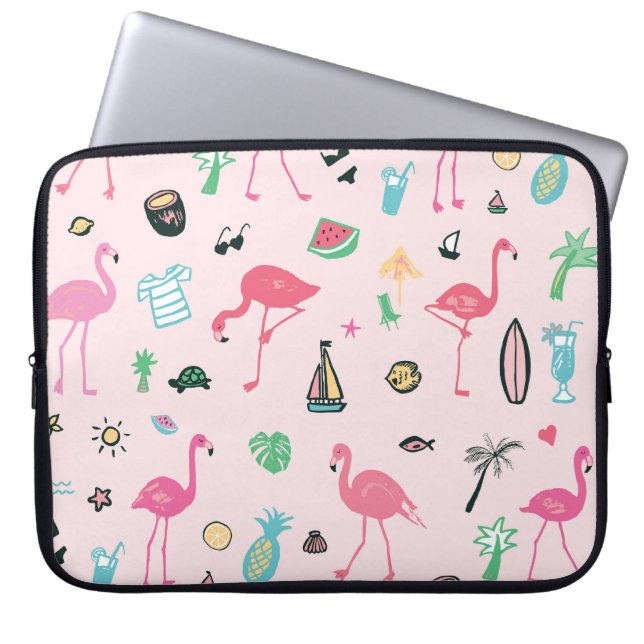 Flamingo Sommer: Lebhaftes Vogelmuster Laptopschutzhülle (Vorderseite)