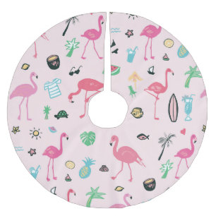 Flamingo Sommer: Lebhaftes Vogelmuster Polyester Weihnachtsbaumdecke