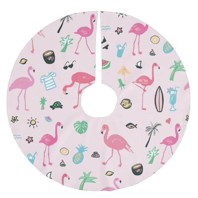 Flamingo Sommer: Lebhaftes Vogelmuster Polyester Weihnachtsbaumdecke (Vorderseite)