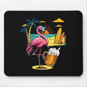 Flamingo-Sonnenbrille trinkt Bier am Strand Lustig Mousepad