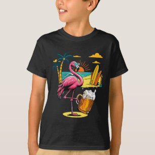 Flamingo Sonnenbrille Trinkt Bier Am Strand Lustig T-Shirt