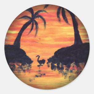Flamingo-Sonnenuntergang-Kunst von EelKat Runder Aufkleber