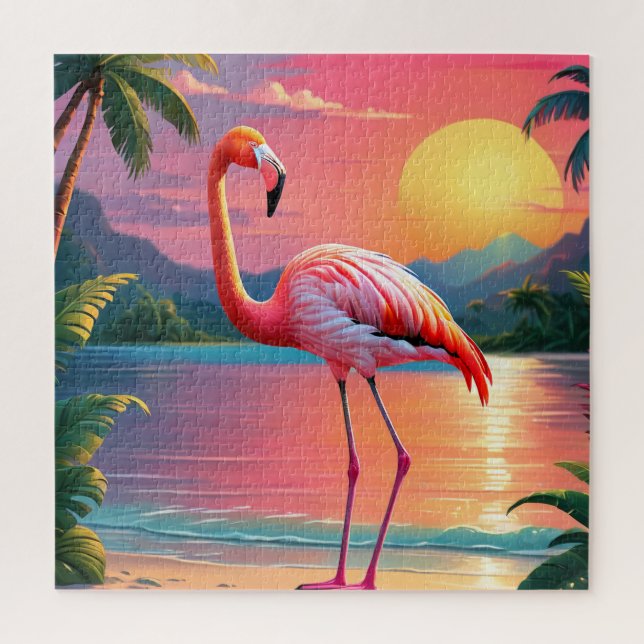 Flamingo Sonnenuntergang Tropischer Strand  (Vertikal)