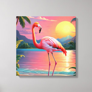 Flamingo Sonnenuntergang Tropischer Strand  Leinwanddruck