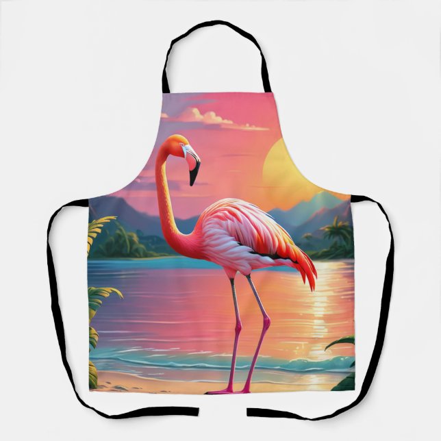 Flamingo Sonnenuntergang Tropischer Strand  Schürze (Vorderseite)