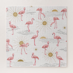 Flamingo Sonnenuntergang: Vintages Doodle-Muster.