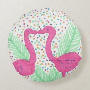 Flamingo-Spaß-tropisches Muster Rundes Kissen