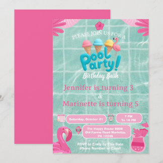 Flamingo Splash gemeinsame Poolparty Geburtstag Ki Einladung