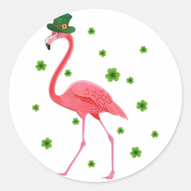 Flamingo St Patricks Day Flamingo Lover Kleeblatt Runder Aufkleber (Vorderseite)