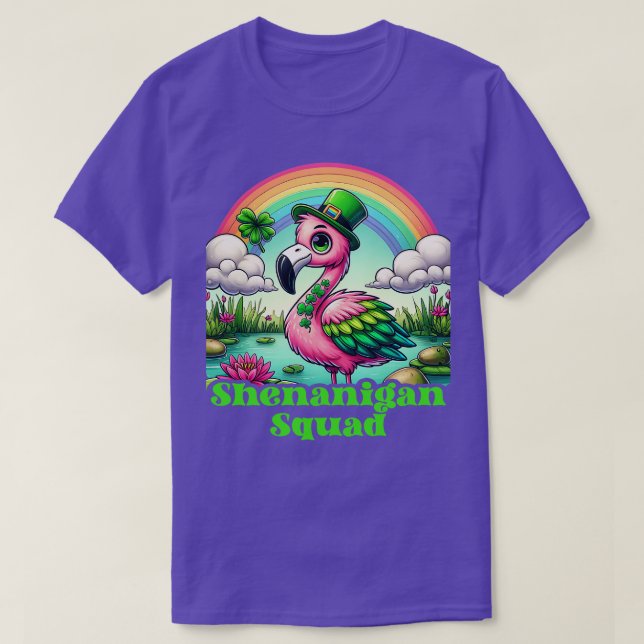 Flamingo St Patricks Lover Kleeblatt Lucky Irland T-Shirt (Design vorne)
