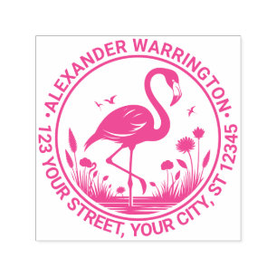 Flamingo Stehend, Blumen Name Rücksendeadresse  Permastempel