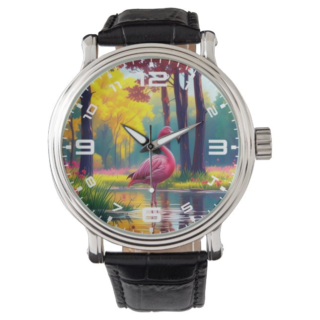 Flamingo Stehend im See-365476 Armbanduhr (Vorderseite)