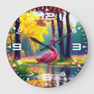 Flamingo Stehend im See-365476 Große Wanduhr