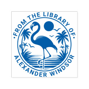 Flamingo Stehend, Palmen Bibliotheksbuch Name Permastempel