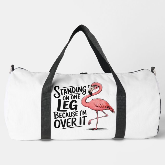 Flamingo Steht Auf Einem Bein Über Duffle Bag (Vorderseite)