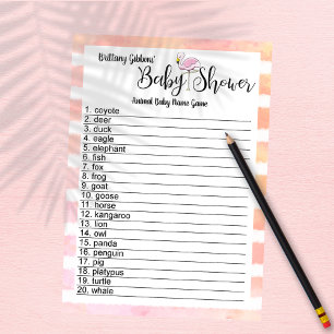 Flamingo Stripes Baby Dusche Tiernahrung Spiel Einladung
