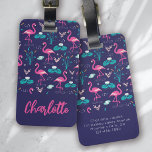 Flamingo Summer Blue Pink Monogram Gepäckanhänger<br><div class="desc">Ein fett gedrucktes Monogramm</div>