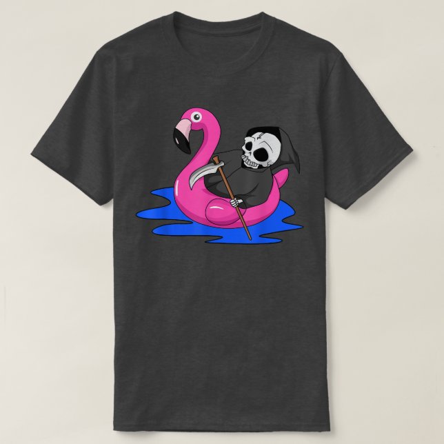 Flamingo Summer Funny Grim Sensenmann Engel of Dea T-Shirt (Design vorne)