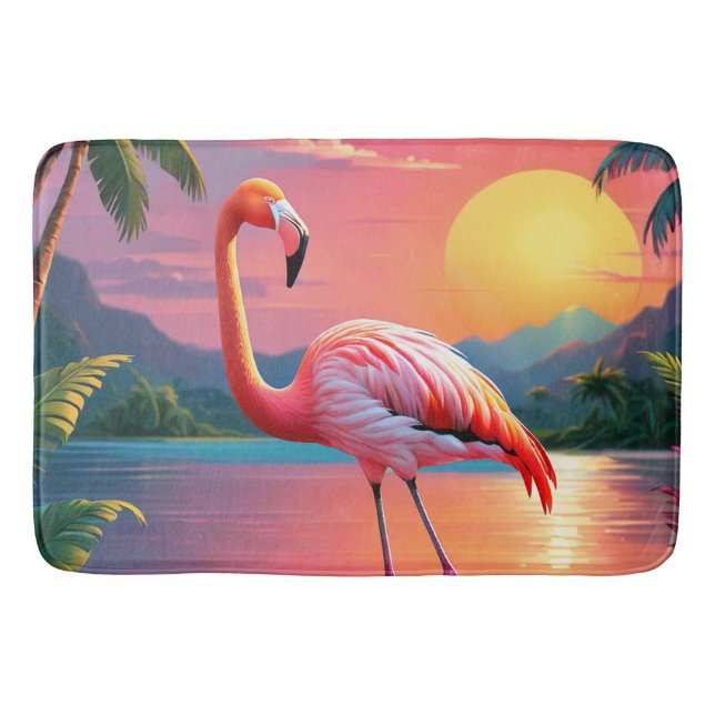 Flamingo Sunset Tropical Beach Badematte (Vorderseite)