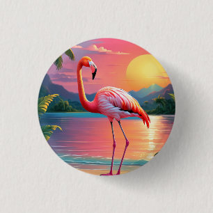 Flamingo Sunset Tropical Beach Button