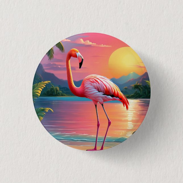 Flamingo Sunset Tropical Beach Button (Vorderseite)