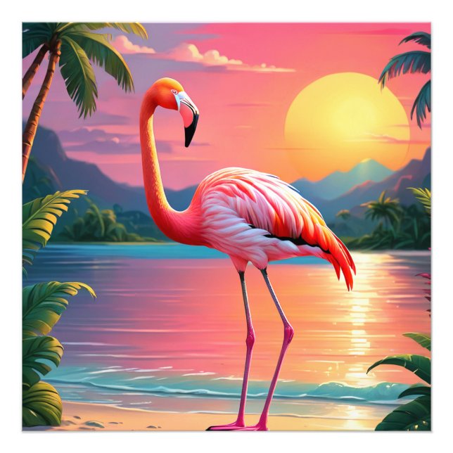 Flamingo Sunset Tropical Beach Fotodruck (Vorne)