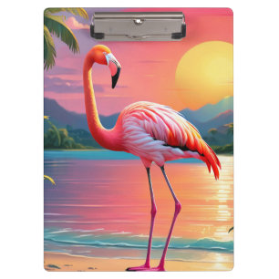 Flamingo Sunset Tropical Beach Klemmbrett
