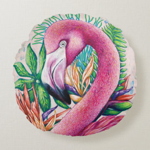 Flamingo Süß Tropisch Rosa Rundkissen Rundes Kissen