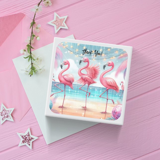 Flamingo Tanz und Feier Vielen Dank Quadratischer Aufkleber (Von Creator hochgeladen)