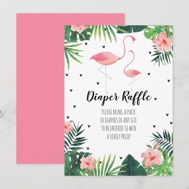 Flamingo Themed Baby Dusche Windel Raffekarte Einladung (Vorne/Hinten)