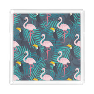 Flamingo, Toucan: tropisches Blattmuster Acryl Tablett