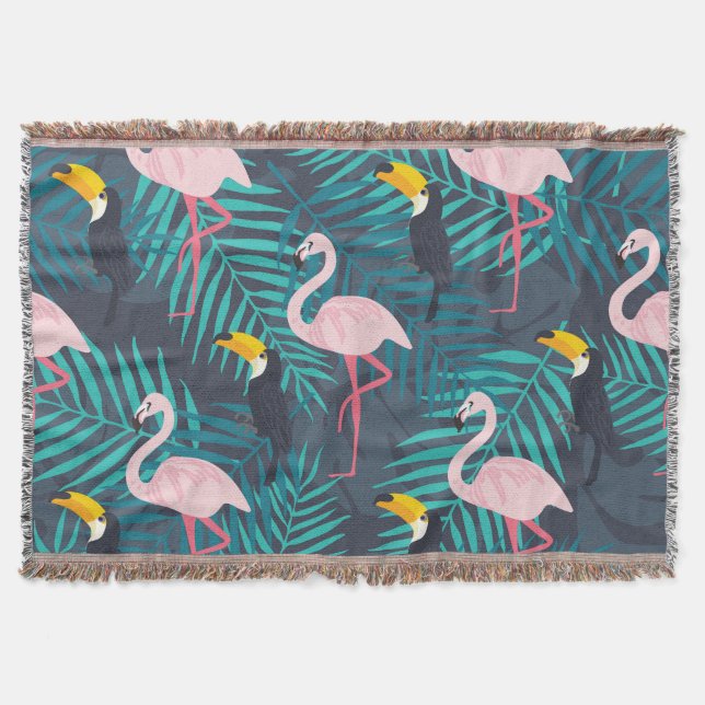 Flamingo, Toucan: tropisches Blattmuster Decke (Vorderseite)
