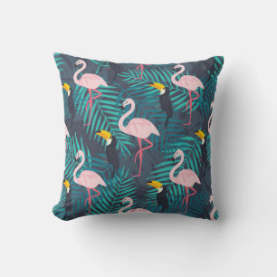 Flamingo, Toucan: tropisches Blattmuster Kissen