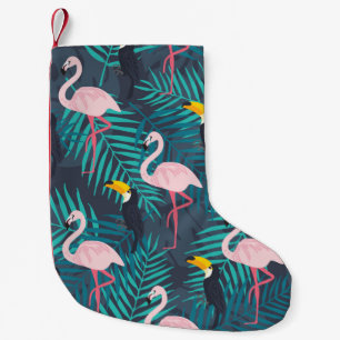 Flamingo, Toucan: tropisches Blattmuster Kleiner Weihnachtsstrumpf