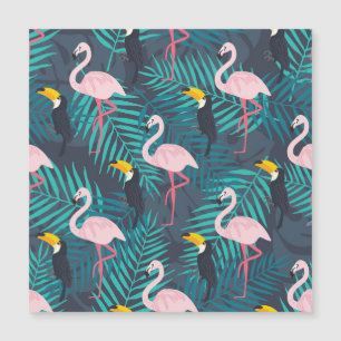 Flamingo, Toucan: tropisches Blattmuster Magnetkarte