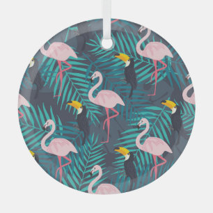 Flamingo, Toucan: tropisches Blattmuster Ornament Aus Glas