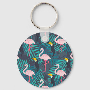 Flamingo, Toucan: tropisches Blattmuster Schlüsselanhänger