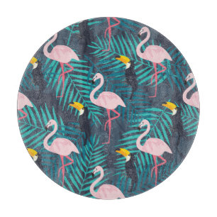 Flamingo, Toucan: tropisches Blattmuster Schneidebrett