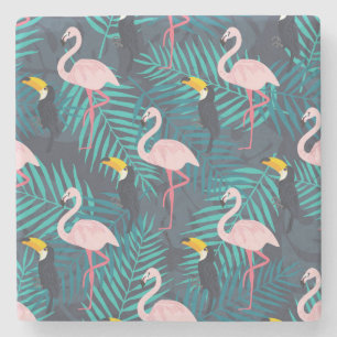 Flamingo, Toucan: tropisches Blattmuster Steinuntersetzer